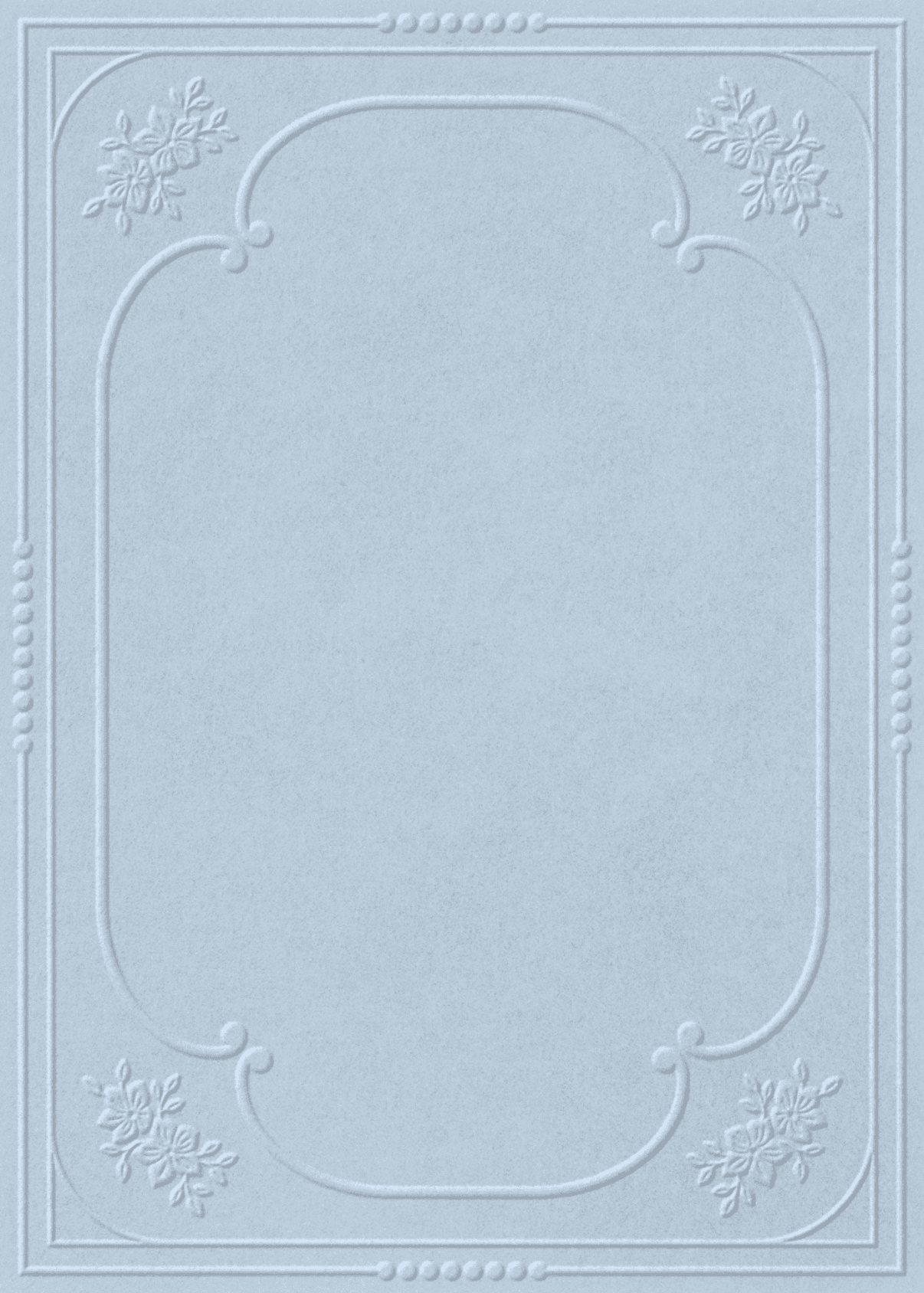 Blank 5 by 7 letter paper with a blue embossed ornate frame.