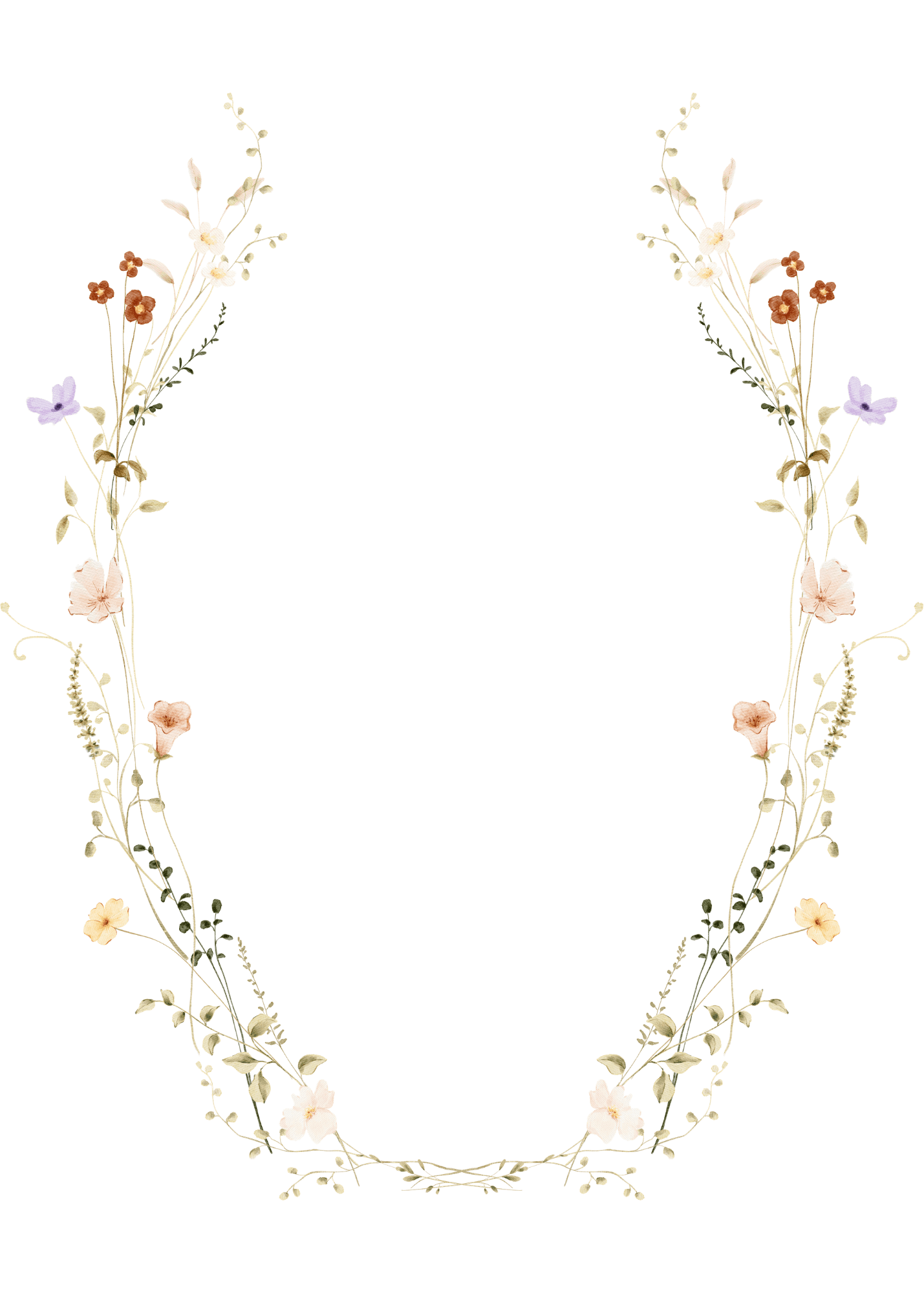 A delicate floral oval framing a blank Save the Date letter.