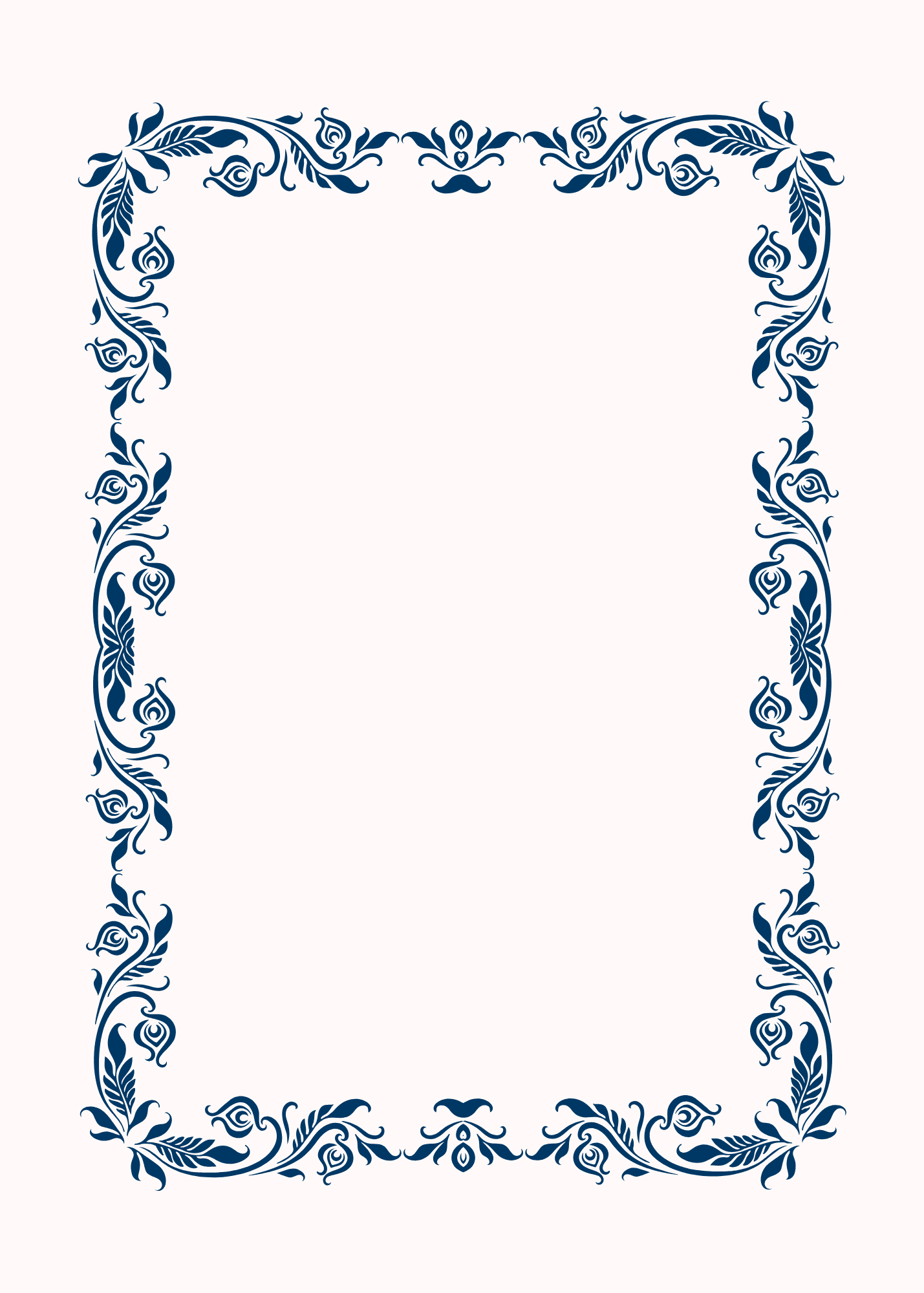 An ornate navy border surrounding a blank Save the Date letter.