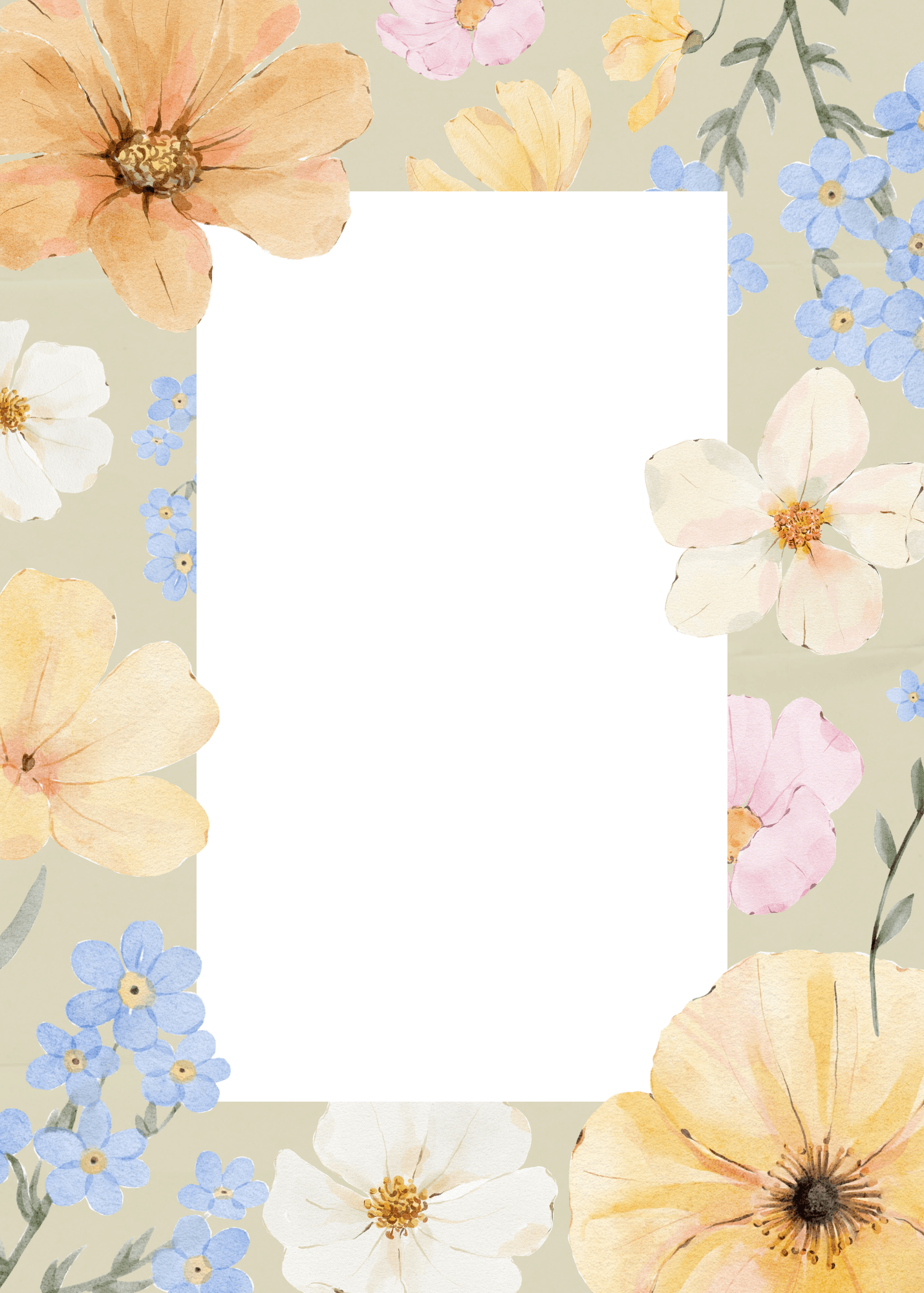Blank 5 by 7 letter paper with a pastel botanical border.