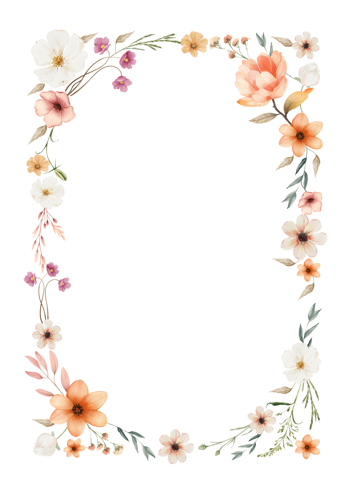 Blank 5 by 7 letter paper with a peach floral border.